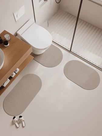 1/3pcs Set Vintage Bathroom Rug Set, Line Art Pattern, Absorbent Non-Slip Bath Mat, Bathroom U-Shaped Toilet/Pedestal Mat, 2.5mm Thickness Back To School Entryway Decor Bathroom Kitchen Decor