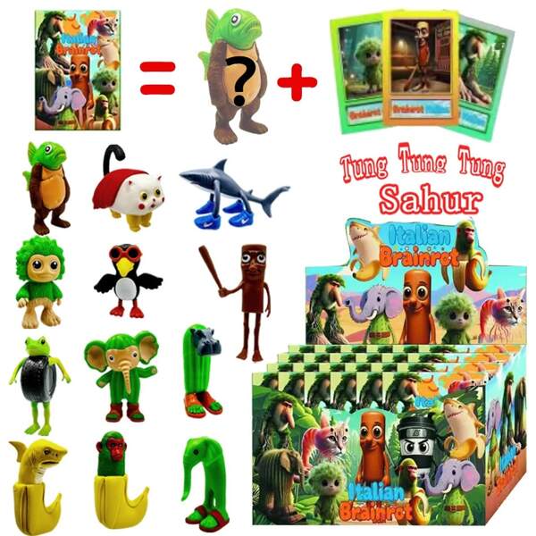 2Style Random 1-24 peças Brainrot Italiano Tung Tung Tung Sahur Conjuntos de Cartas de Figuras de Ação Engraçadas Bananini Modelo Deco Decoração de Computador Design Exclusivo de Sacola Surpresa Experiência Presentes de Aniversário