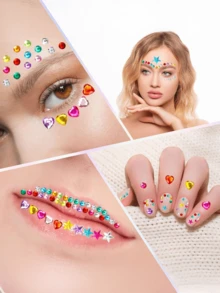 971pcs Crafts Gem Stickers Rhinestones For Crafts, DIY Decoration, Acrylic Bling Self Adhesive Rhinestone Jewel Stickers, Cute Star Heart Round Small Stickers For Women Adults, For Face Eye Body Makeup, Wrapping,Birthdays,Holidays,Back To School,School & Office Supplies - Multicolor - View 3
