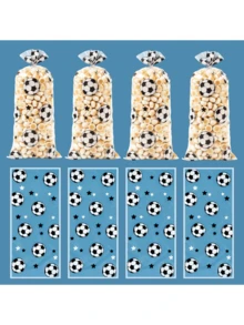 50个足球图案礼品袋，塑料透明礼品袋，简约风格足球运动主题设计，搭配黑白足球图案装饰，适用于生日、婚礼、派对用品、节日派对装饰用品、礼品包装用品 - 黑白足球 - 查看 1