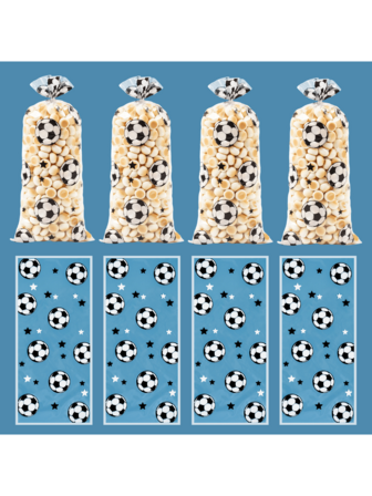 50个足球图案礼品袋，塑料透明礼品袋，简约风格足球运动主题设计，搭配黑白足球图案装饰，适用于生日、婚礼、派对用品、节日派对装饰用品、礼品包装用品