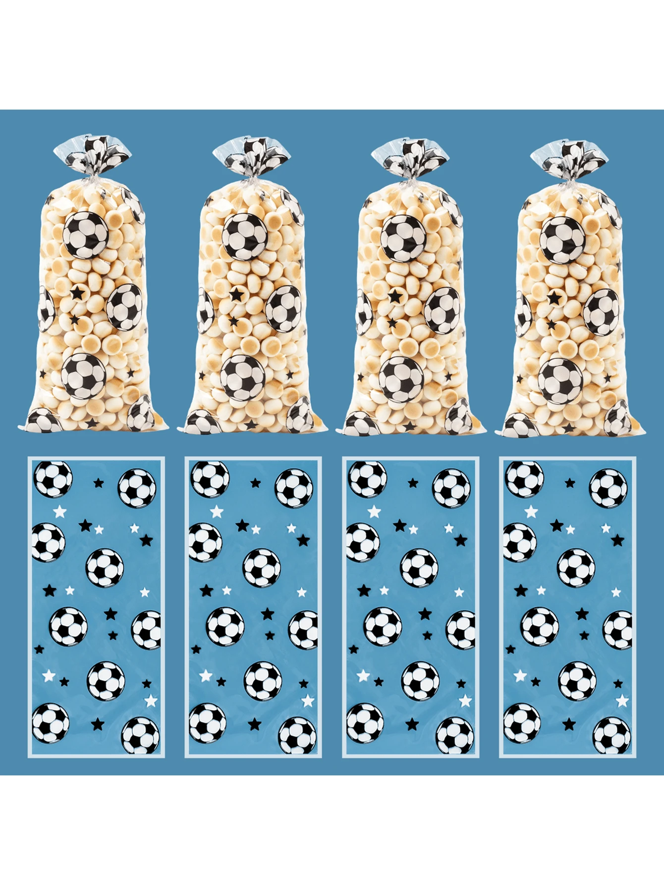 50个足球图案礼品袋，塑料透明礼品袋，简约风格足球运动主题设计，搭配黑白足球图案装饰，适用于生日、婚礼、派对用品、节日派对装饰用品、礼品包装用品 - 黑白足球 - 查看 1