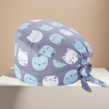 1 件女士涤纶印花图案护士帽，抗菌防尘，可调节抽绳设计，吸汗带衬里，口罩带钩，适合医生、护士、美容师、兽医和家政工作者