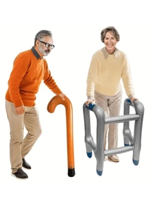 2pcs Inflatable Walking Assistance Device And Cane Set, Made Of PVC Material, Battery-Free, Realistic Props Suitable For Halloween, Christmas, Disability Stage Accessories, Inflatable Party Props