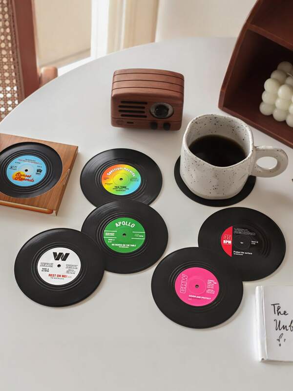6pcs Set Vinyl Record Coasters, Vintage Classic Rock CD Non-Slip Heat-Resistant Coasters, Suitable For Room Decoration - Perfect For 6pcs Personalized Vinyl Record Coasters - Great For Cups, Mugs, Coffee Shops, Office, Kitchen, Dining Rooms, Birthday, Summer And Winter Celebrations