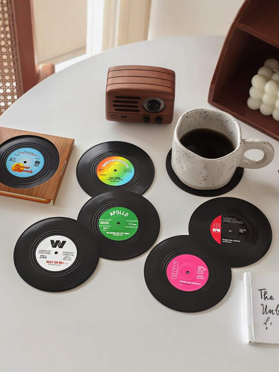 6pcs Set Vinyl Record Coasters, Vintage Classic Rock CD Non-Slip Heat-Resistant Coasters, Suitable For Room Decoration - Perfect For 6pcs Personalized Vinyl Record Coasters - Great For Cups, Mugs, Coffee Shops, Office, Kitchen, Dining Rooms, Birthday, Summer And Winter Celebrations