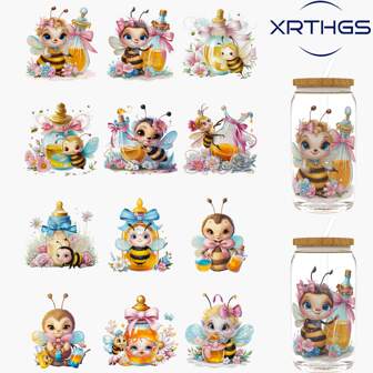 XRTHGS XRTHGS 12PCS/SET UV DTF Transfer Stickers Bee Style UV DTF Cup Wrap Suitable For Glasses, Notebooks, Computers, Tables And Chairs, Etc. For DIY Creativity, High Viscosity UV DTF Cup Sticker(Glass Not Included) School Supplies,Back To School