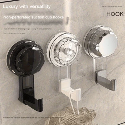 3pcs/Set Suction Cup Hooks For Bathroom, Waterproof Heavy Duty Wall Hooks Without Drilling, Adhesive Hooks For Kitchen, Door, Wall, Bathroom Accessories, Room Decor