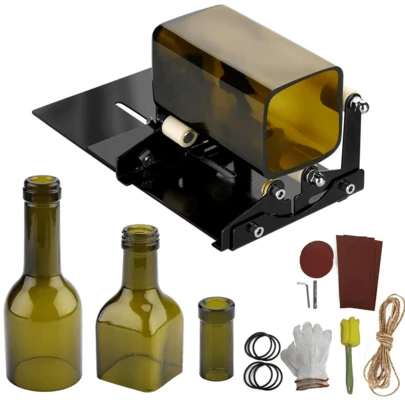 Glass Bottle Cutting Machine, Cutting Tools, Round, Square Bottles And Bottle Necks, Suitable For Wine, Beer, Whiskey, Champagne, Water And Soda Water (Black)