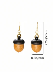 1 Pair Fashionable Creative Acorn Openable Dangle Earrings, Suitable For Women On Any Occasion - Brown - View 5