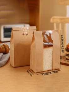 Bolsas para pan casero, 50 bolsas de papel para pan con masa madre, grandes bolsas de hornear con ventanas para el envasado de productos horneados, almacenamiento y regalo, incluye 50 pegatinas para pan. - Marrón - Ver 16