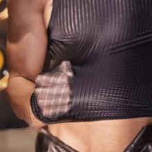 Tops transparentes a rayas para hombre, camisetas sin mangas, camisetas de fitness de fitness a rayas finas transparentes de alta elasticidad - Negro - Ver 3