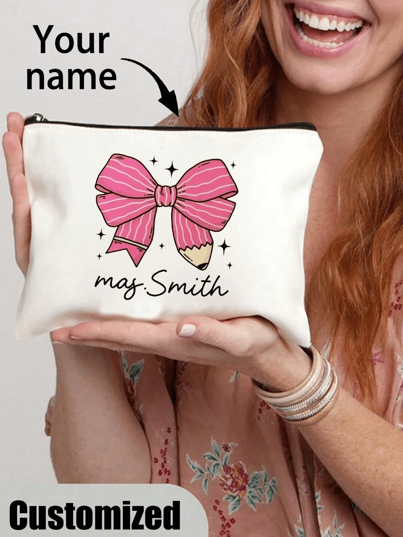 Back-To-School Season Personalized Teacher Name Butterfly Makeup Bag – Custom Travel Cosmetic Pouch, Pencil Case & Bridesmaid Gift, Perfect For Mother's Day, Teacher's Day, Graduation & Back-To-School