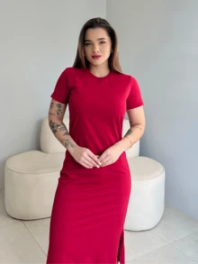 Vestido Midi Feminino Estilosa Casual Algodão Premium Confortável - Vermelho - Visão 5