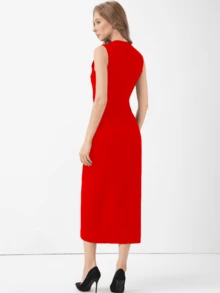 HZXVIC Women's New Black Gold Button Sleeveless Dress For Actresses, Elegant Style, Waist Cinching And Slimming A-Line Dress, Workplace Battle Robe#OfficeChic - Red - View 4