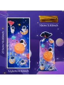 50个宇航员礼品包装袋，塑料和玻璃纸质礼品袋，科幻太空风格宇航员主题设计，带火箭星球宇航员装饰，适用于婚礼、生日派对用品、结婚礼物、礼品分发包装袋，便宜的东西