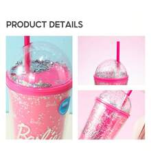 Miniso Cốc nước đôi hình bầu trời đầy sao Barbie Series Cốc ống hút hai lớp hoạt hình dễ thương Cốc nhựa Cốc đựng nước Bình đựng nước Quà tặng 600ml/20oz - Hồng - Xem 5