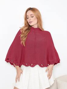 Women's Poncho Coat Knit Cape Elegant Blouse Winter Cold Warm Marrie Knit - 紫紅色 - 查看 3