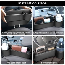 2 件可调节皮革汽车座椅侧缝填充储物盒带杯架，多功能汽车内饰储物盒，可放置手机、钥匙、太阳镜、卡片，黑色 - 黑色 - 查看 8