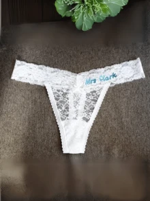 1 Pc Custom Bridal Lace Thong.Personalized Underwear With New Last Name & Wedding Date, Something Blue Bride Gift, Durable, Colorful, Cute, Adorable, Funny, Kawaii, Y2K, Stylish, Unisex, Casual, Custom, Personalized, Unique, Customized, Ideal Gifts For Her, Her, Boyfriend, Girlfriend, Family, Friends, Durable, Colorful, Cute, Adorable, Funny, Kawaii, Y2K, Stylish, Unisex, Casual, Custom, Personalized, Unique, Customized, Ideal Gifts For Her, Her, Boyfriend, Girlfriend, Family, Friends, Delicate Romance, Fall Decor - Multicolor - View 4