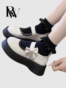 Thick Sole Cute Round Toe Mary Jane Flat Shoes For Women, Vintage Versatile Japanese Style Casual Lovely Pumps, Summer New