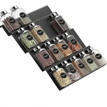 1pc Black Spice Drawer Storage Box, 4pcs Acrylic Drawer Spice Organizer Rack Tray, Suitable For Drawers/Countertops