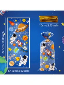 50个宇航员礼品包装袋，塑料和玻璃纸质礼品袋，科幻太空风格宇航员主题设计，带火箭星球宇航员装饰，适用于婚礼、生日派对用品、结婚礼物、礼品分发包装袋，便宜的东西