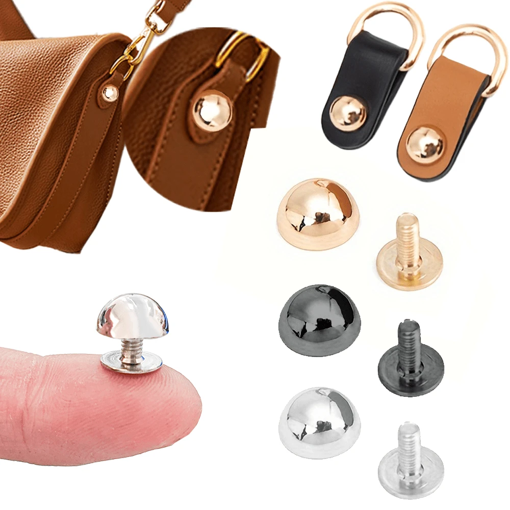 10pcs Round Metal Rivets, Wallet Screws, Ball-Shaped Screws, Bag Strap Accessories, Suitable For Handbags, Travel Bags Foot Protection Bags, Metal Flat Headed Nails, Wallet DIY Handle Strap Screws, Metal Buckle Screws Leather Crafts Hardware Accessories, Artificial Leather Crafts Jewelry Making Rivets Bag Accessories, Screw Leather Crafts Hardware Accessories, Chicago Screw Nail Wallet Feet, DIY Strap Rivets Screw Bucket Cap Bolt - Multicolor - View 1