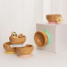 Personalized Customizable Bamboo Wooden Bowl Baby Feeding Bowl Wooden Kids Feeding Supplies For Baby Tableware Suction Round Shaped Bowl Dinnerware Product Baby Shower Family Decorations Gifts Winter Eve Gifts Back To School Winter Gift Ideas Boy Girl Valentine's Day - Multicolor - View 4