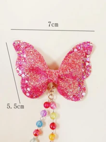 1 pieza Pasador de pelo de niña con elegante cadena de perlas y mariposa, de color brillante - Rojo - Ver 6