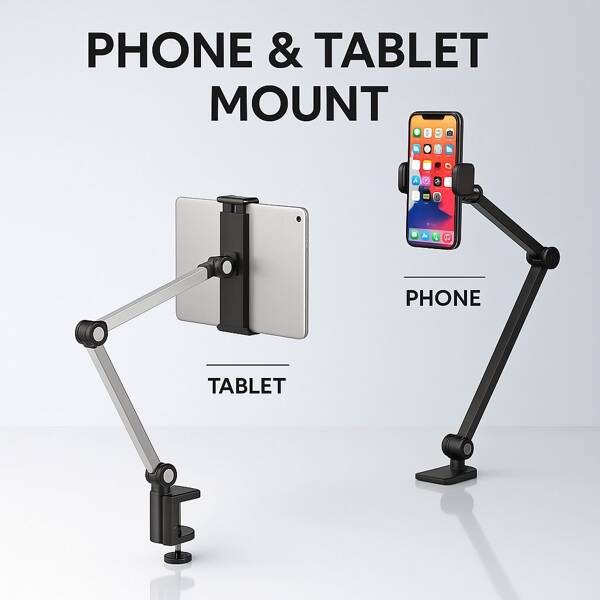Support rotatif à 360° en acier inoxydable, support de bureau multifonctionnel pour téléphone portable et tablette, pliable et réglable en hauteur