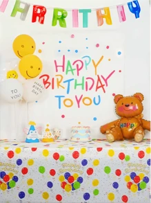 1pc Disposable Colorful Polka Dot Balloon Plastic Table Cover, Durable, Suitable For Rectangular Tables, Birthday Party, Celebration, Party Dining Table Decor | Holiday Tablecloth | Decorative Design, Dining Table Decor, All Seasons