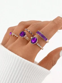 5 piezas, Minimalista, Anillos decorados con diamantes de imitación en forma de rombo y gota de agua, adecuados para mujeres, accesorios para fiestas, regalos especiales para familiares y amigos