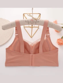 paquete de 3 sujetadores de encaje sin alambres, sujetadores sexy ajustables sin aros para mujeres, gris claro, albaricoque, rosa