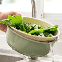 1 Pc Nordic Style 2-Layer Drain Basket, Portable Plastic Perforated Vegetable Washer/Rice Rinser Basket, Multi-Purpose Kitchen Drainer,Kitchen Items For Ultimate Kitchen Efficiency With Cozy Fall& Winter Styles