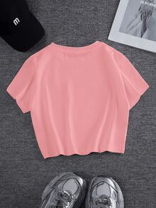 Top de manga corta, cuello redondo, ajustado y corto que deja al descubierto el abdomen, para mujer, informal, ropa deportiva, uso al aire libre - Rosa - Ver 2