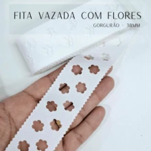 Fita Gorgurão Vazada com Flores importada 38 mm (5 metros) - Amarelo - Visão 2