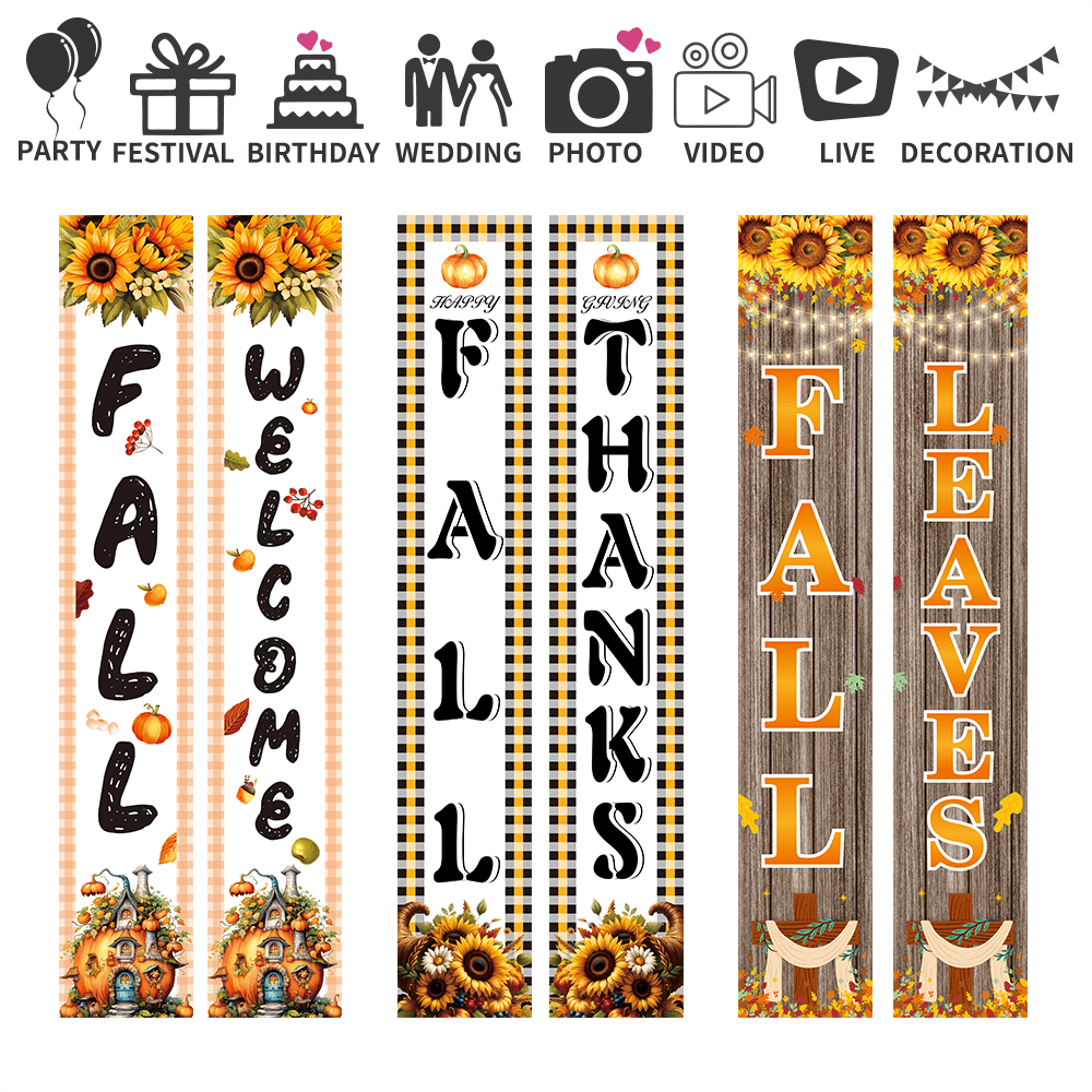 2pcs/Set All-Season Decorative Door Flags - Pumpkin & Maple Leaf Pattern | Farmhouse Harvest Porch Decor | Durable Polyester Outdoor Flags For Home And Office | 180x30cm, Suitable For All Seasons, Door Banners, Hanging Flags