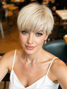 High Quality And Comfortable 8 Inch Blonde Natural Texture Short Straight Wig With Bangs Ladies Synthetic Heat Resistant Wig For Women Girls Everyday Party Cosplay Fashion Wig - Gold - View 1