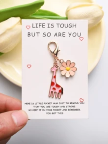 1 件长颈鹿雏菊钥匙扣，“生活很艰难，但你也一样”励志卡，独特的友谊纪念品，装饰配件礼物，适合朋友和情侣汽车配件包饰背包学校可爱哥特式 Y2k 包挂绳带身份证夹汽车配件包饰