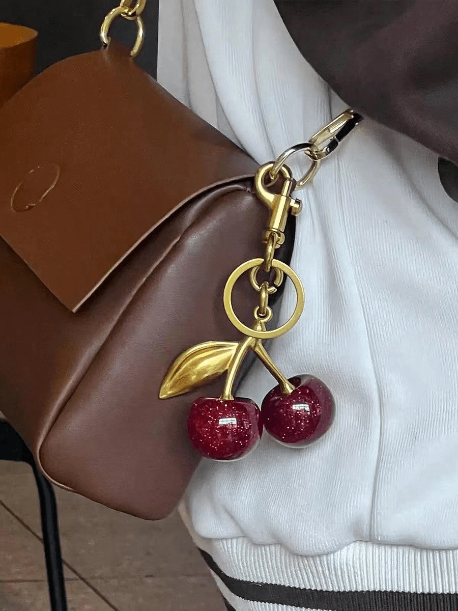 1pc Cherry Key Chain Accessory, Fashion Bag Charm, DIY Key Ring