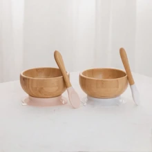 Personalized Customizable Bamboo Wooden Bowl Baby Feeding Bowl Wooden Kids Feeding Supplies For Baby Tableware Suction Round Shaped Bowl Dinnerware Product Baby Shower Family Decorations Gifts Winter Eve Gifts Back To School Winter Gift Ideas Boy Girl Valentine's Day - Multicolor - View 7