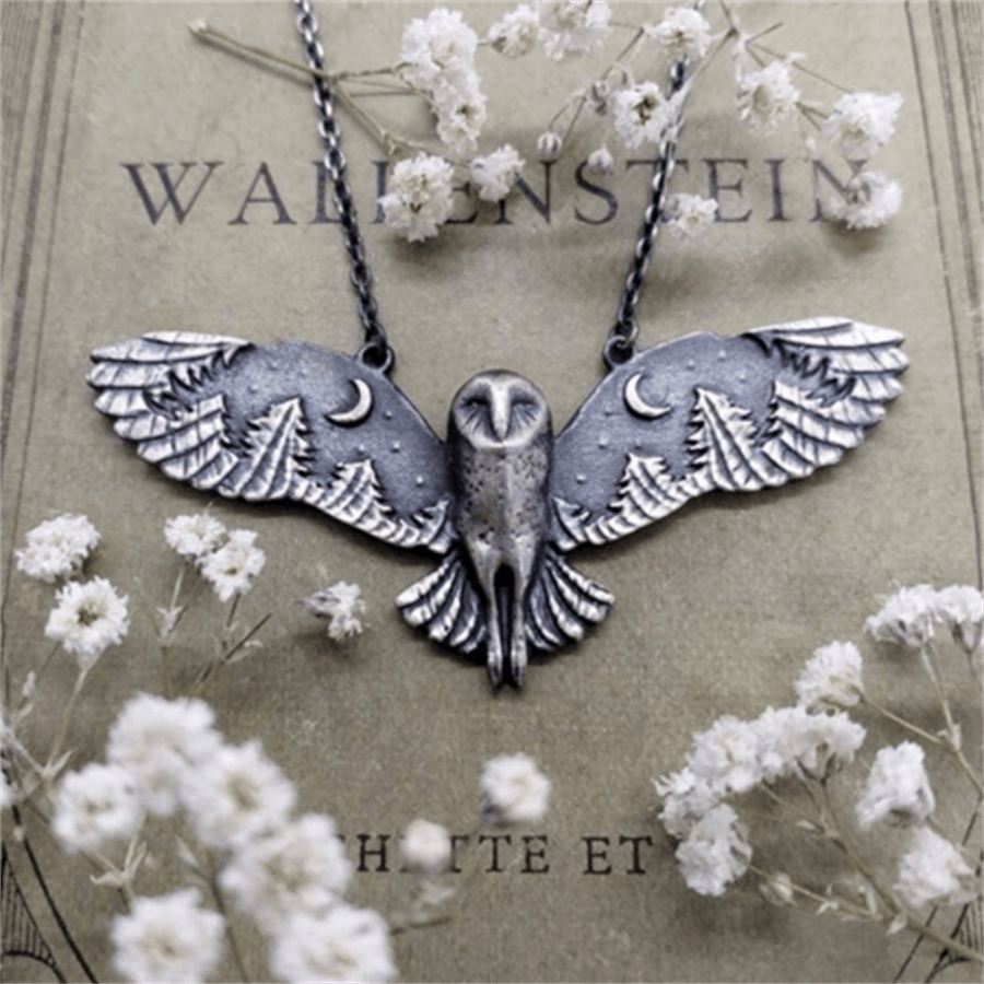 1pc Vintage Owl Pendant Necklace, Women's Moon Phase Arts Necklace, Ladies Animal Totem Jewelry Gift