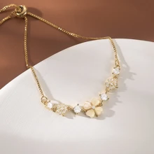 1 pièce Bracelet en argent sterling 925 à faible allergénique de conception minimaliste avec trèfle. Bracelet élastique polyvalent avec pierre d'œil de chat, charme floral. Convient comme cadeau pour la Saint-Valentin, la Fête des Mères. Livré avec une boîte-cadeau anti-rouille.