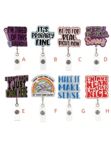 1PC Funny Words Badge Reel Retractable, Novelty Cute Badge Clip With Swivel Alligator Clip For Nurses, Teachers And Office Workers School Supplies, Back To School - Multicolor - View 1
