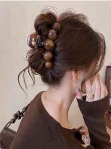 Fashionable Large Pearl Minimalist Elegant Hair Claw Clip, Acrylic Bangs Hair Clip Suitable For Party, Commuting, Outfit Matching Hair Clips Hair Jaw Clip Hair Clamps Hair Clutch Hair Catcher Clip