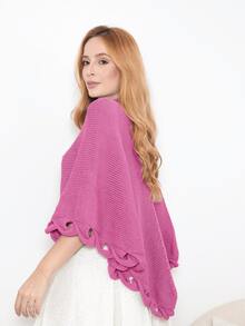 Women's Poncho Coat Knit Cape Elegant Blouse Winter Cold Warm Marrie Knit - 藕粉色 - 查看 6