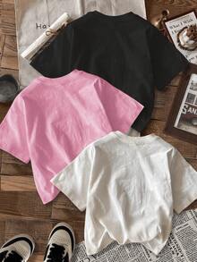 Conjunto de 3 piezas de camisetas con gráficos de cerezas, lindas blusas con lazo, perfectas para usar en verano, adecuadas para fitness o tiempo libre. - Blanco - Ver 2