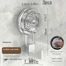 3pcs/Set Suction Cup Hooks For Bathroom, Waterproof Heavy Duty Wall Hooks Without Drilling, Adhesive Hooks For Kitchen, Door, Wall