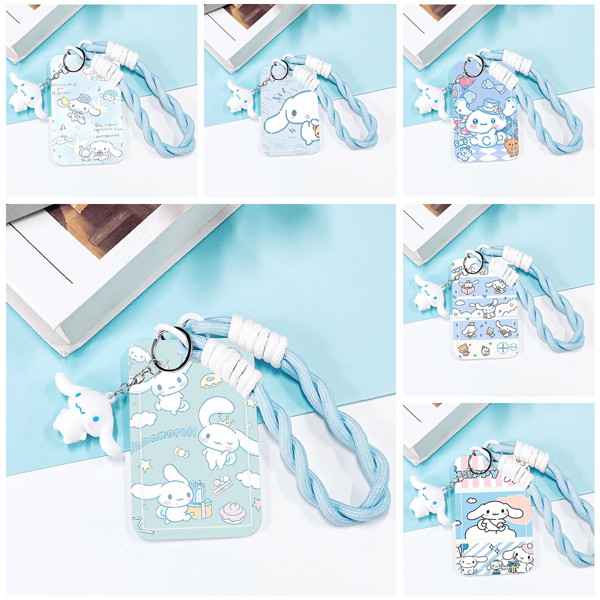 Sanrio Juego de tarjeta de estudiante, tarjeta de transporte y tarjeta de control de acceso con funda protectora, con diseño de Cinnamoroll de Sanrio y flores frescas